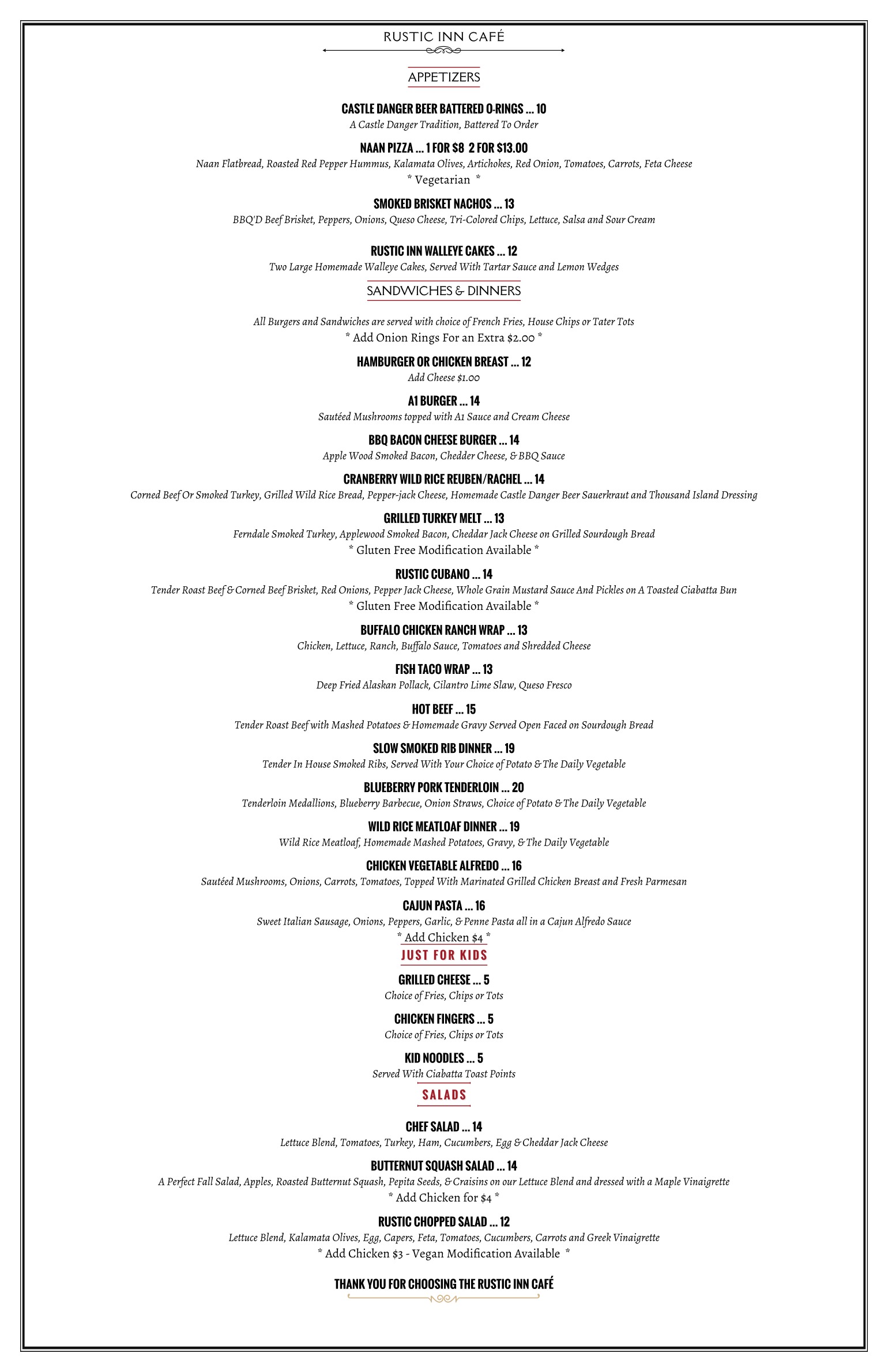 Menu - Rustic Inn Café